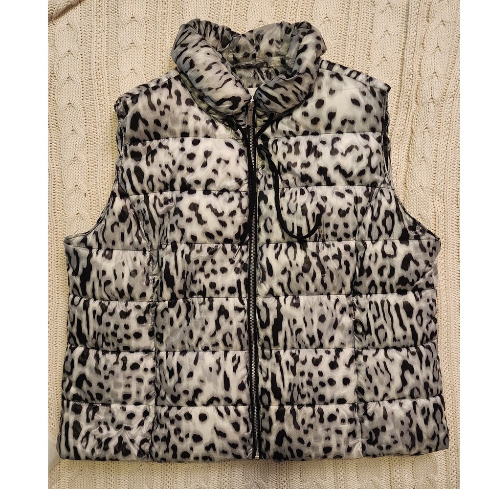 Calvin Klein Plus Size 1X Leopard Print Puffer Vest Gray Black White Full Zip